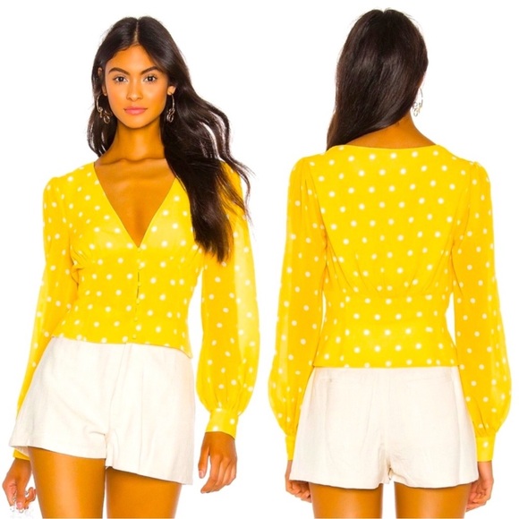 PRIVACY PLEASE Gemma Top Yellow & White Dot S - Picture 1 of 3